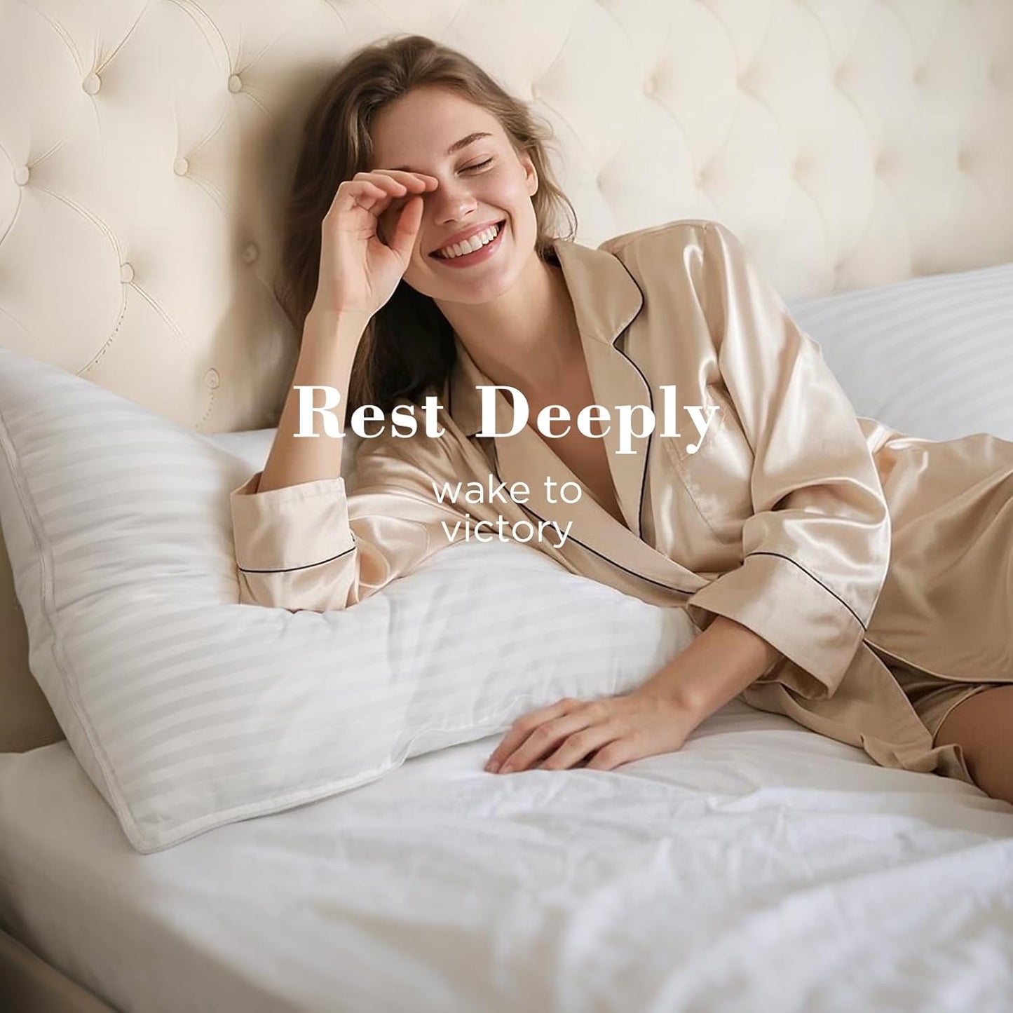 Luxurious Satin Stripe Down Pillow - Soft, Supportive