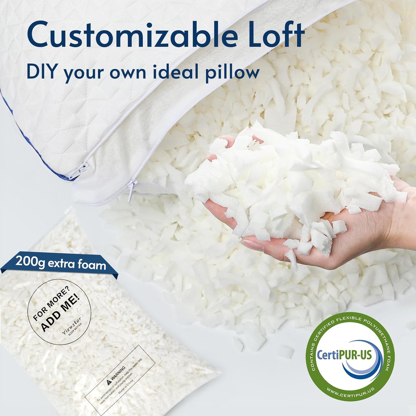 Viewstar Comfortable Shredded Memory Foam Pillow (1- Pack)