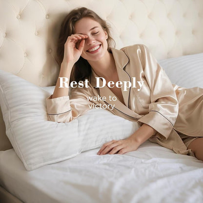 Luxurious Satin Stripe Down Pillow - Soft, Supportive